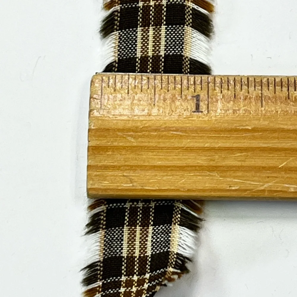 New 4 Yard Fabric Ribbon Strip 1” HOMESPUN Brown Fall Autumn Plaid Thanksgiving